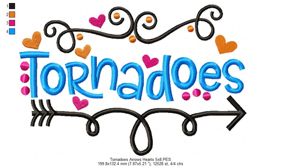 Tornadoes Arrows Hearts - Satin Stitch - Machine Embroidery Design
