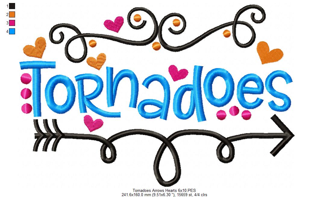 Tornadoes Arrows Hearts - Satin Stitch - Machine Embroidery Design
