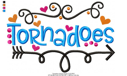 Tornadoes Arrows Hearts - Satin Stitch - Machine Embroidery Design