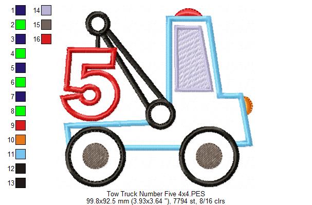 Tow Truck Birthday Numbers - Set of 9 designs - Applique