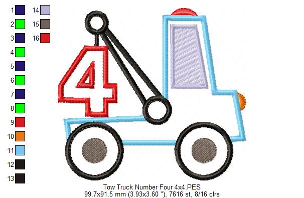 Tow Truck Birthday Numbers - Set of 9 designs - Applique