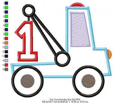 Tow Truck Birthday Numbers - Set of 9 designs - Applique