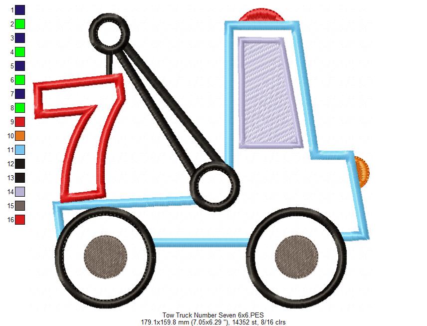 Tow Truck Birthday Numbers - Set of 9 designs - Applique