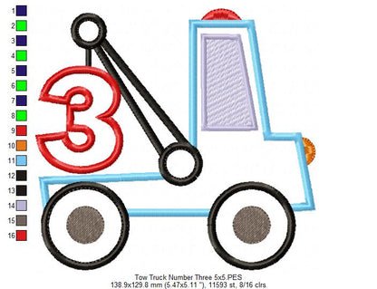 Tow Truck Birthday Numbers - Set of 9 designs - Applique