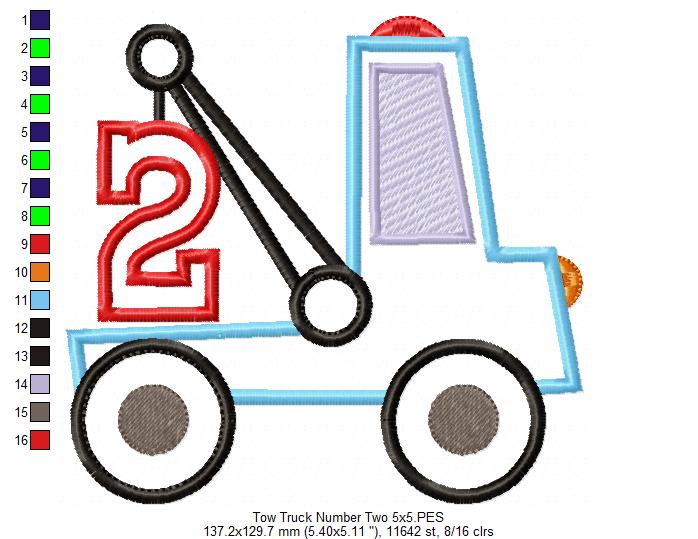 Tow Truck Birthday Numbers - Set of 9 designs - Applique