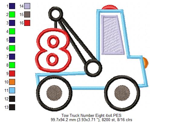 Tow Truck Birthday Number 8 Eight 8th Birthday - Applique