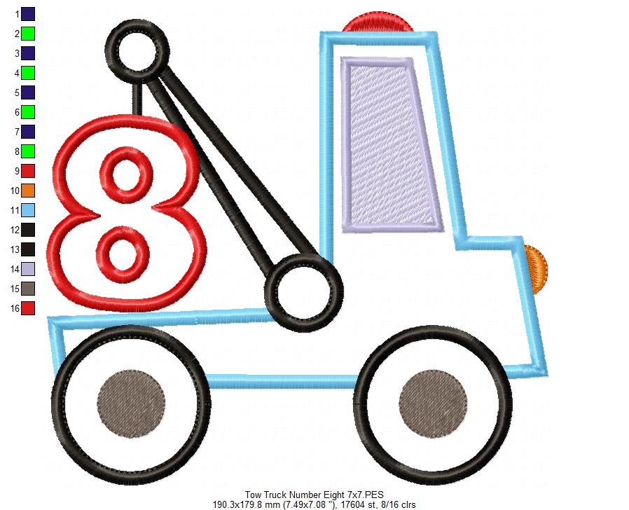 Tow Truck Birthday Number 8 Eight 8th Birthday - Applique