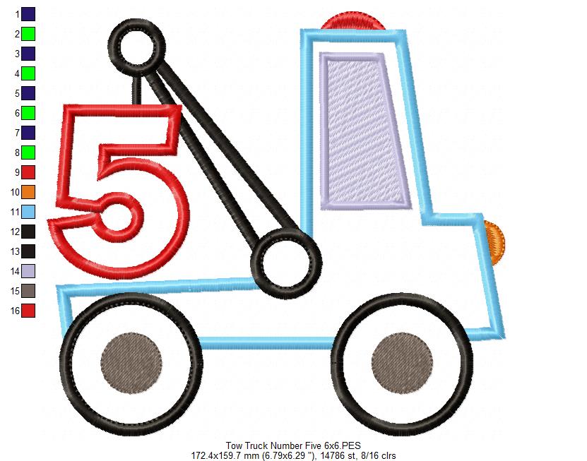 Tow Truck Birthday Number 5 Five 5th Birthday - Applique