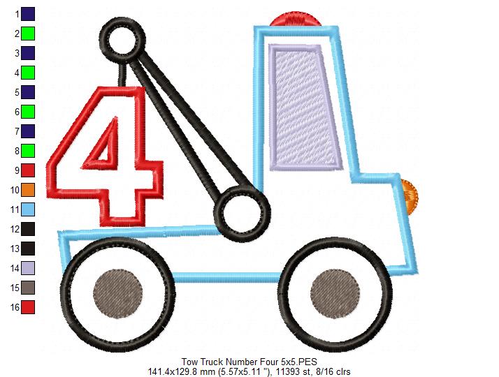 Tow Truck Number Birthday 4 Four 4th Birthday - Applique