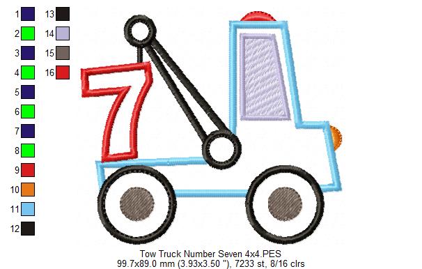 Tow Truck Birthday Number 7 Seven 7th Birthday - Applique