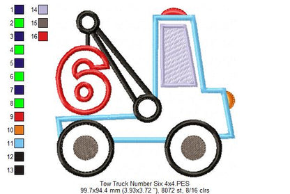 Tow Truck Birthday Number 6 Six 6th Birthday - Applique