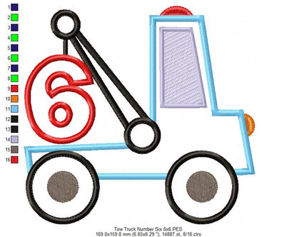 Tow Truck Birthday Number 6 Six 6th Birthday - Applique