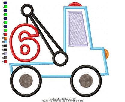 Tow Truck Birthday Number 6 Six 6th Birthday - Applique
