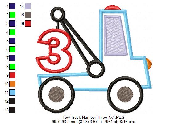 Tow Truck Birthday Number 3 Three 3rd Birthday - Applique