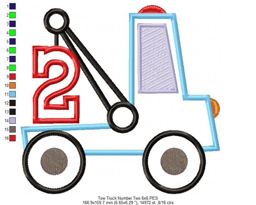 Tow Truck Birthday Number 2 Two 2nd Birthday - Applique