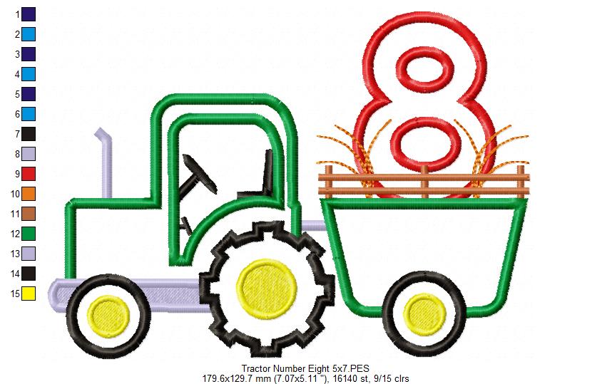 Farm Tractor Number 8 Applique - Appliqué – Machine Embroidery Design