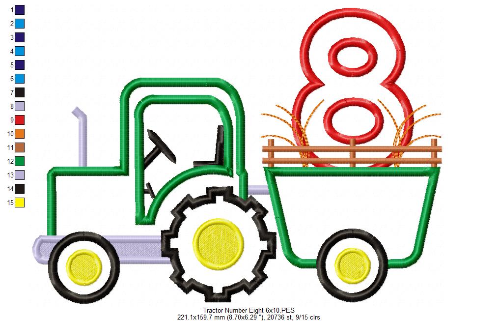 Farm Tractor Number 8 Applique - Appliqué – Machine Embroidery Design