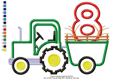 Farm Tractor Number 8 Applique - Appliqué – Machine Embroidery Design