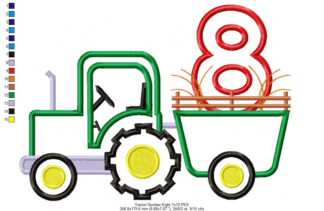Farm Tractor Number 8 Applique - Appliqué – Machine Embroidery Design