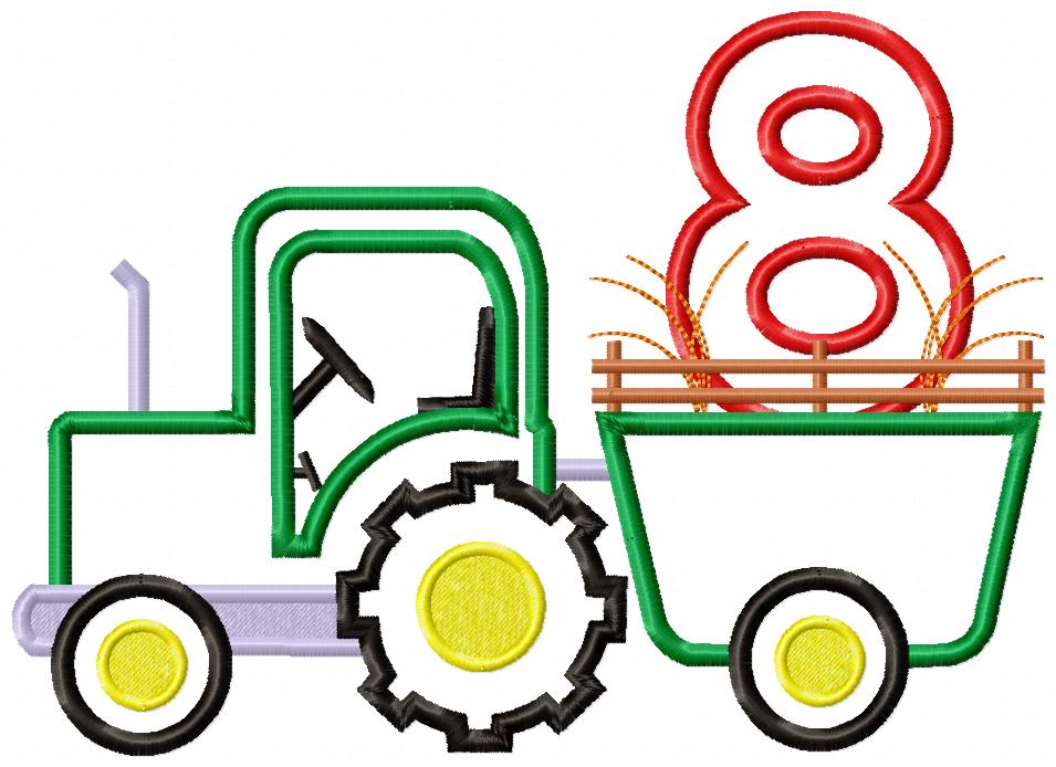 Farm Tractor Birthday Number 8 Eight 8th Birthday - Applique