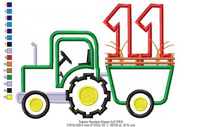 Farm Tractor Birthday Number 11 Eleven 11th Birthday - Applique