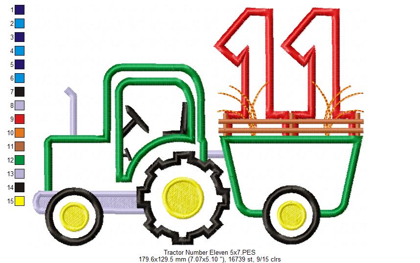 Farm Tractor Birthday Number 11 Eleven 11th Birthday - Applique