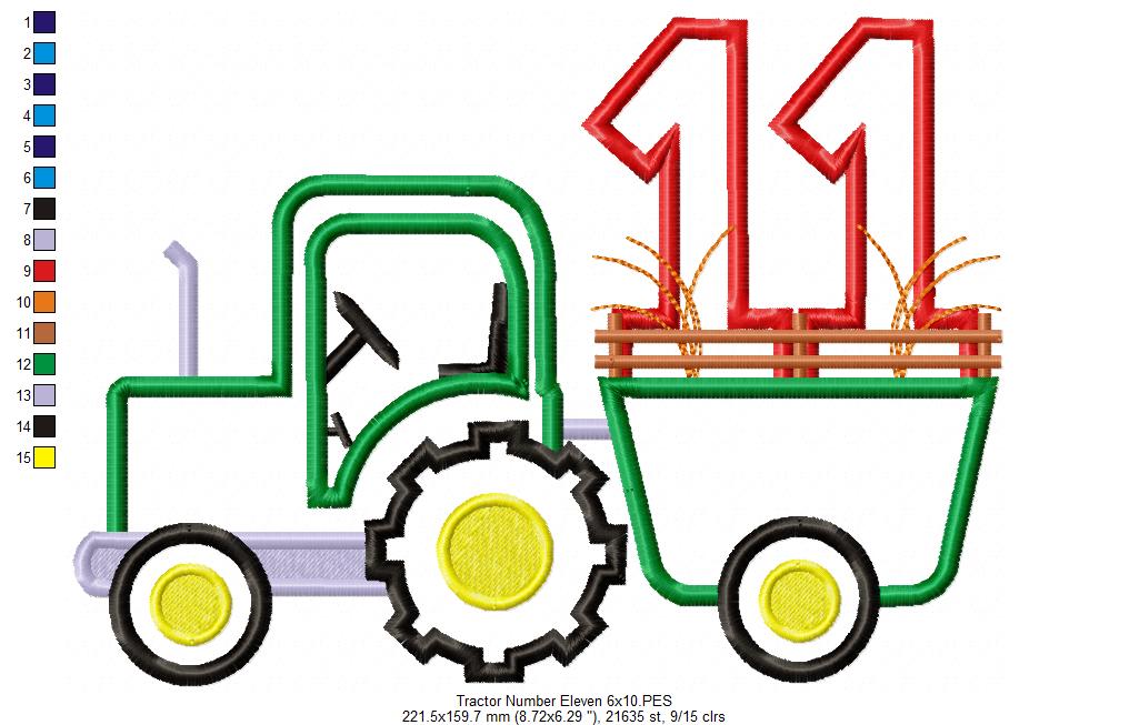 Farm Tractor Birthday Number 11 Eleven 11th Birthday - Applique