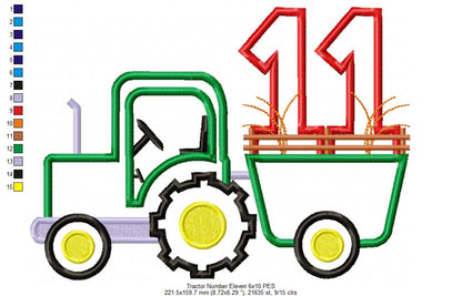 Farm Tractor Birthday Number 11 Eleven 11th Birthday - Applique