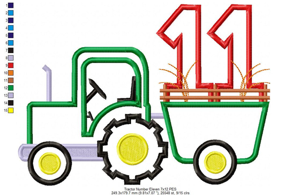 Farm Tractor Birthday Number 11 Eleven 11th Birthday - Applique