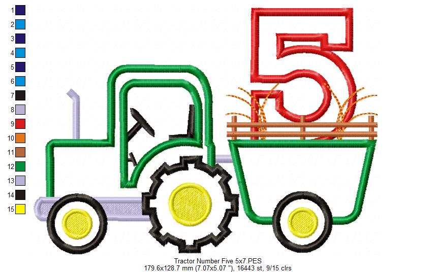 Farm Tractor Birthday Number 5 Five 5th Birthday - Applique