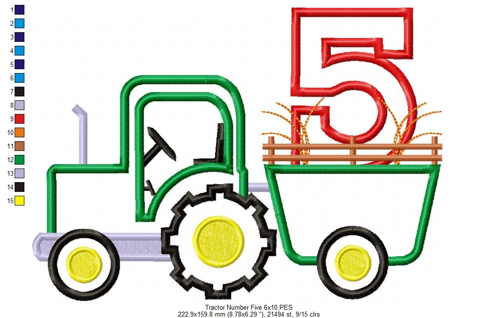 Farm Tractor Birthday Number 5 Five 5th Birthday - Applique