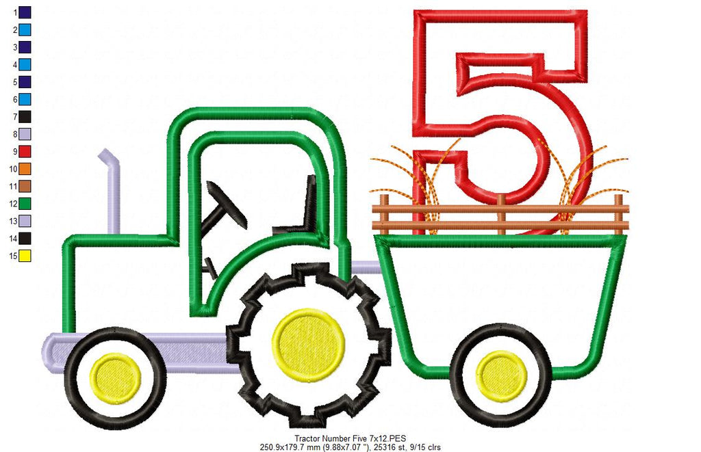 Farm Tractor Birthday Number 5 Five 5th Birthday - Applique