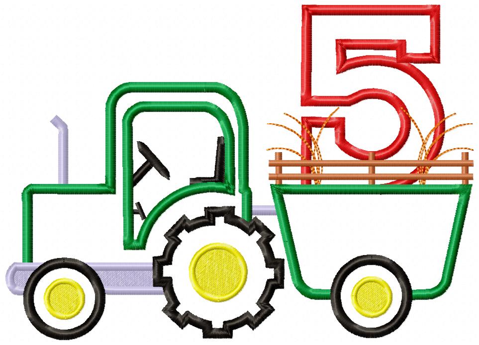 Farm Tractor Birthday Number 5 Five 5th Birthday - Applique