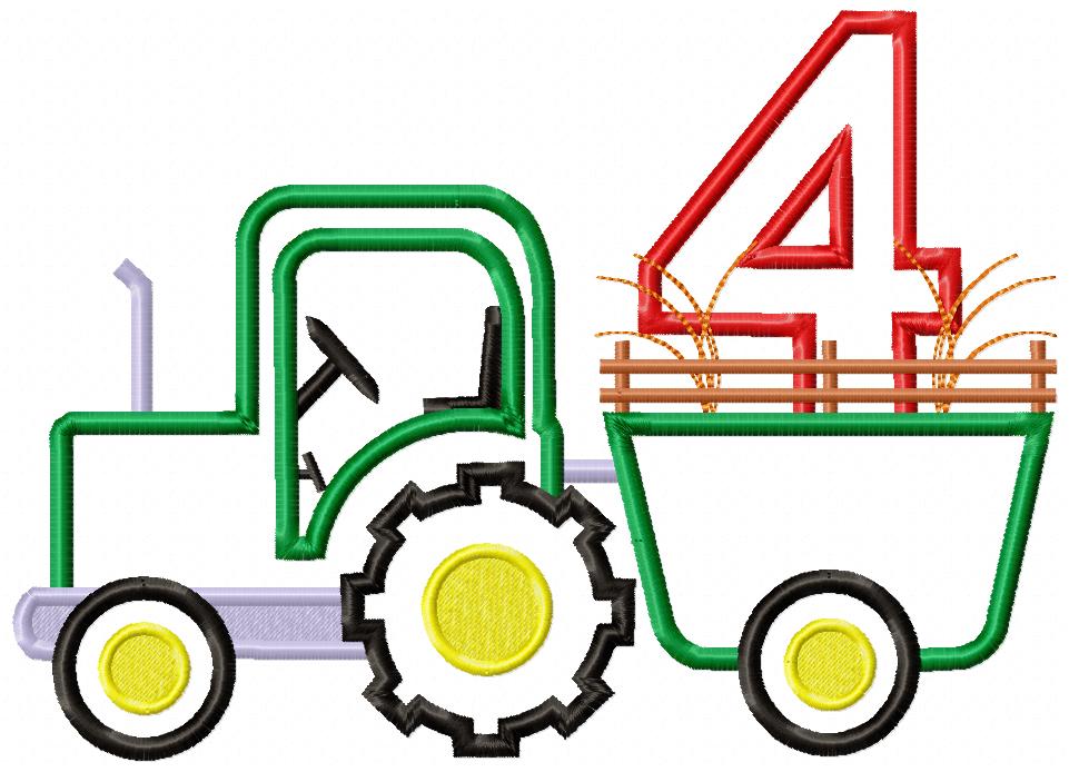 Farm Tractor Number Four – Appliqué – Machine Embroidery Design