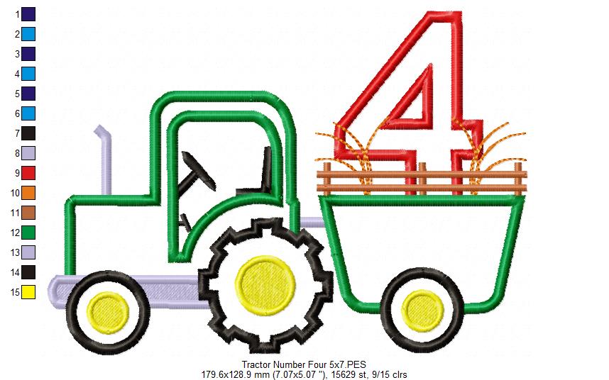 Farm Tractor Number Four – Appliqué – Machine Embroidery Design
