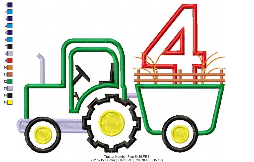 Farm Tractor Birthday Number 4 Four 4th Birthday - Applique