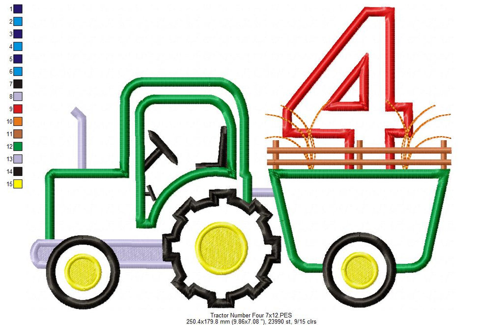 Farm Tractor Birthday Number 4 Four 4th Birthday - Applique