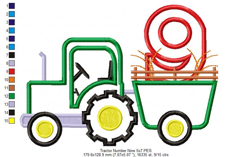 Farm Tractor Birthday Number 9 Nine 9th Birthday - Applique