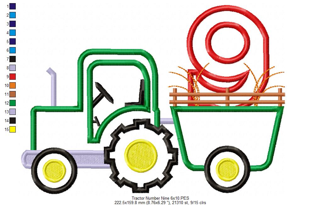 Farm Tractor Birthday Number 9 Nine 9th Birthday - Applique