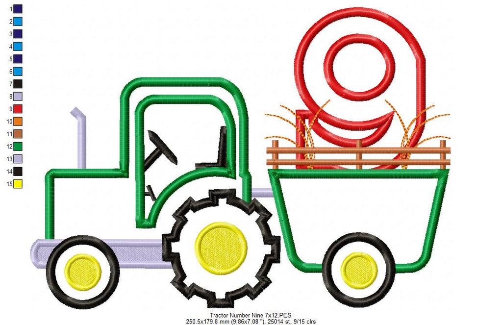 Farm Tractor Birthday Number 9 Nine 9th Birthday - Applique