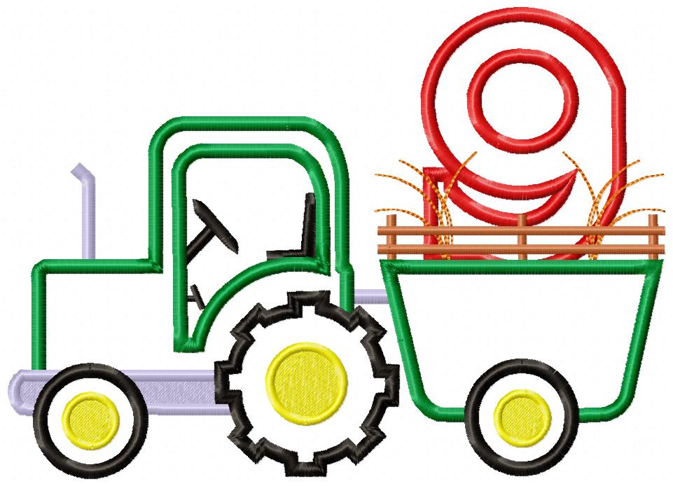 Farm Tractor Birthday Number 9 Nine 9th Birthday - Applique