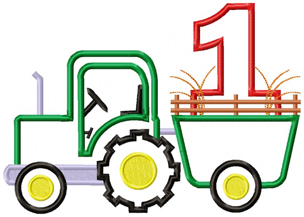 Farm Tractor Birthday Number One - Appliqué – Machine Embroidery Design