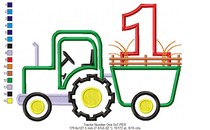 Farm Tractor Birthday Number One - Appliqué – Machine Embroidery Design