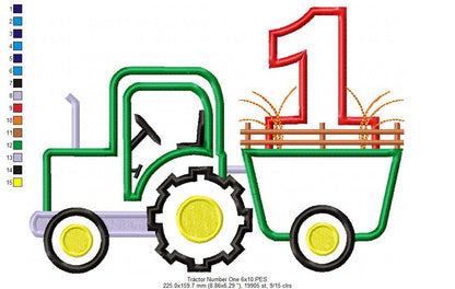 Farm Tractor Birthday Number One - Appliqué – Machine Embroidery Design