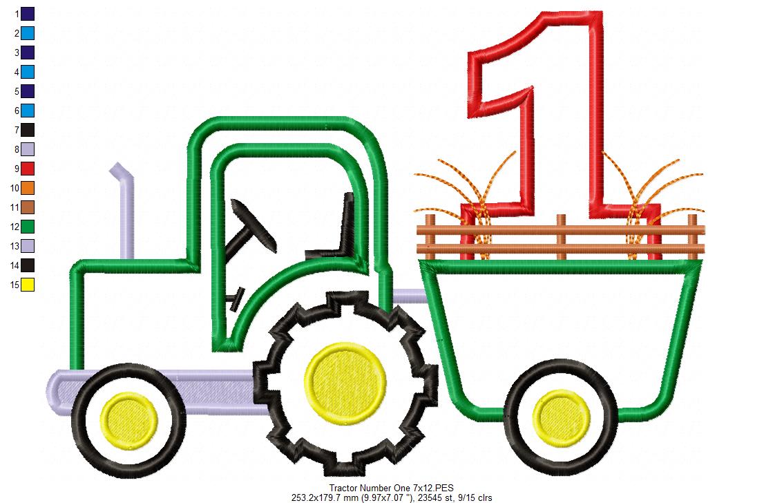 Farm Tractor Birthday Number One - Appliqué – Machine Embroidery Design