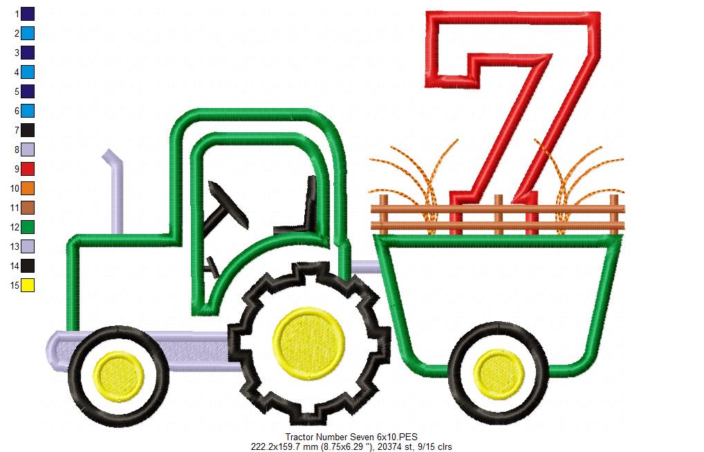 Tractor Number Seven - Appliqué - Machine Embroidery Design