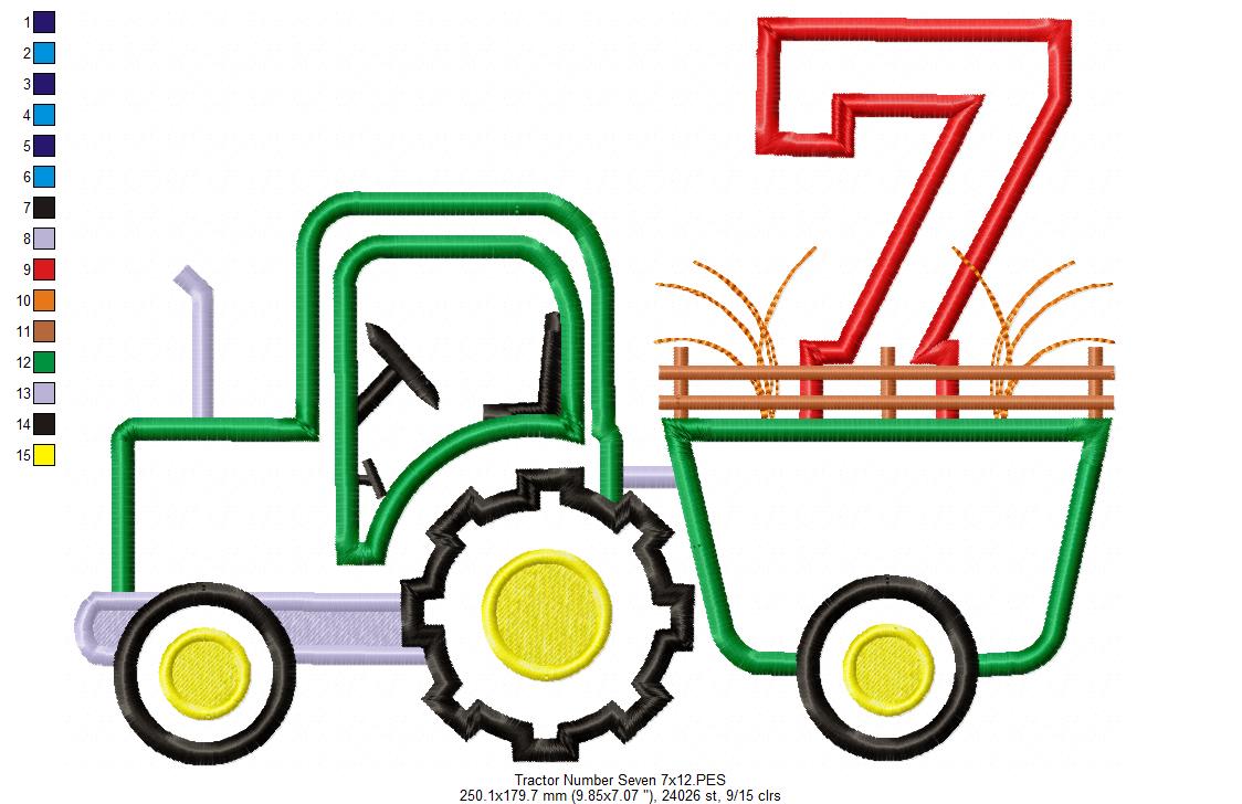 Tractor Number Seven - Appliqué - Machine Embroidery Design