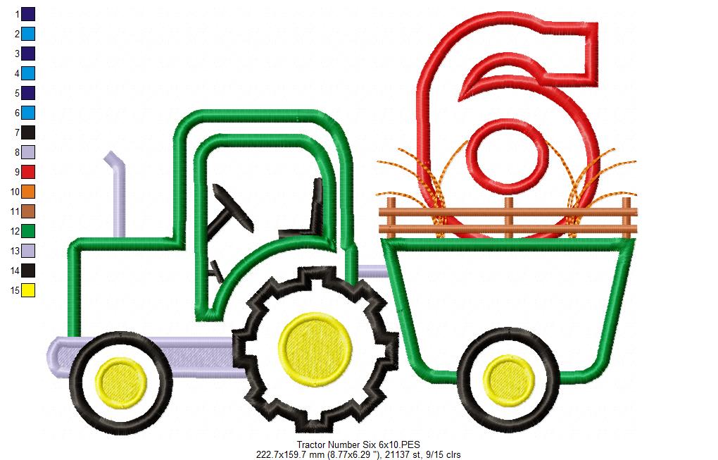 Farm Tractor Birthday 6 – Appliqué – Machine Embroidery Design