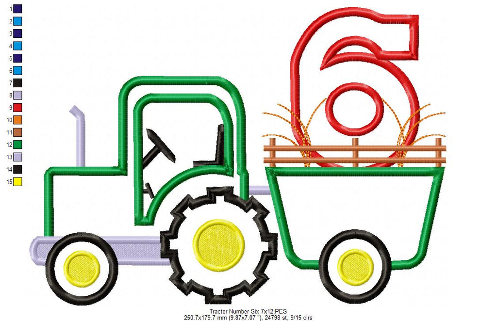 Farm Tractor Birthday Number 6 Six 6th Birthday - Applique
