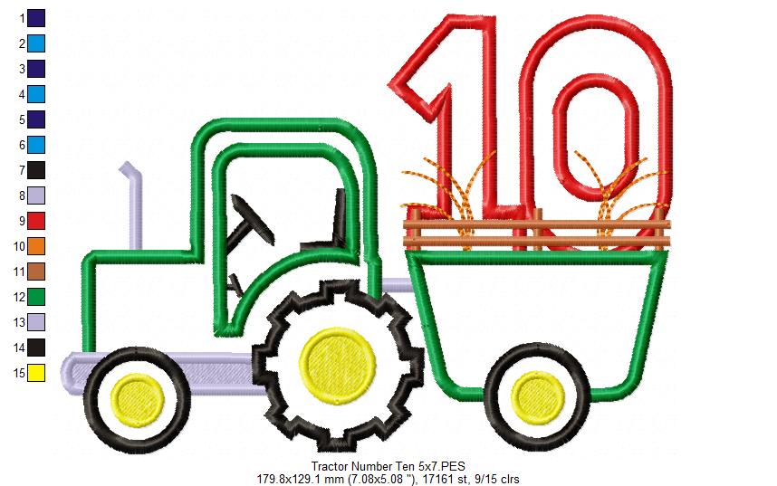 Farm Tractor Birthday Number 10 Ten 10th Birthday - Applique